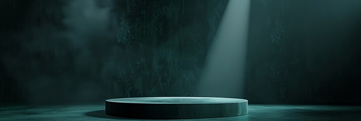 Poster - A dark green podium stage bathed in spotlight creates a dramatic ambiance for product display, providing ample copy space