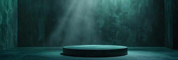 Poster - A dark green podium stage bathed in spotlight creates a dramatic ambiance for product display