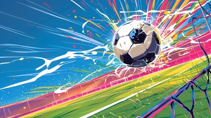 Soccer Ball in a Stadium with speed effects. soccer ball on green grass in the center of a stadium