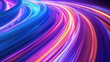 Wall Mural - Abstract flowing lines in vibrant colors. Digital artwork or abstract design of purple, pink glowing neon pathway with black background. Digital art and motion concept for design and wallpaper. AIG53F