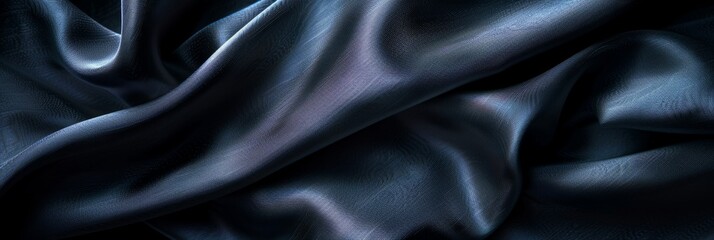 Poster - Close-up of dark blue fabric with light effects, draped and folded elegantly. Right side left blank for text or design elements