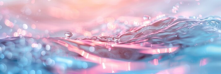 Poster - close-up photo of water waves with a blurred, abstract background in soft pink and blue colors. the 