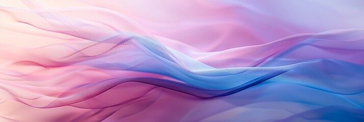 Poster - A blurred abstract background of soft, flowing waves in shades of pink and blue. The image creates a dreamy and ethereal effect with its delicate texture and subtle lighting