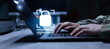 © chinnarach - close up soldier man hand type on keyboard laptop to check security system of access data in private monitoring room with virtual icon for military operation control and command concept