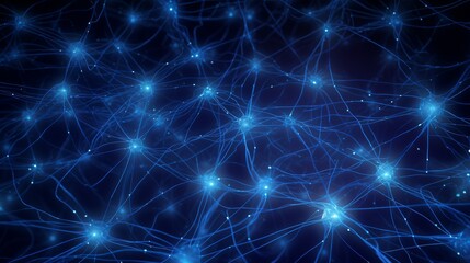 Poster - A microscopic view of a complex neural network, revealing a seamless grid of interconnected neurons on a dark blue background.