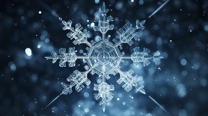 Poster - A microscopic view of a snowflake, revealing its intricate crystalline structure of hexagonal patterns arranged in a seamless grid.