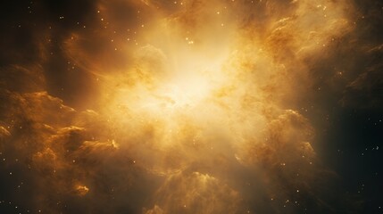 Leinwandbilder - A nebula, a vast cloud of gas and dust in space, glowing with a soft, ethereal yellow light.
