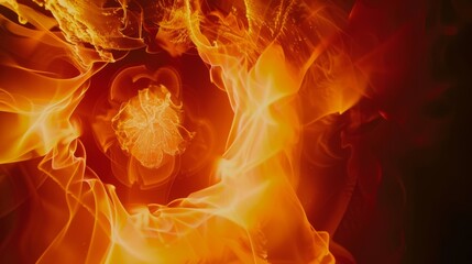Wall Mural - A close up of a fire and flames with an orange object, AI