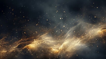 Leinwandbilder - An ethereal abstract background with golden dust particles forming intricate patterns against a dark backdrop.