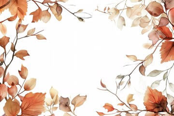 Wall Mural - Elegant autumn leaves frame with copious space for text