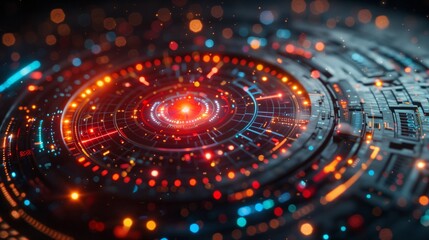 Poster - Futuristic Circular Interface With Red, Orange, and Blue Lights