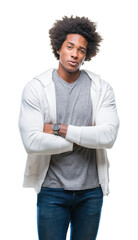 Poster - Afro american man wearing sweatshirt over isolated background happy face smiling with crossed arms looking at the camera. Positive person.