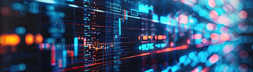 Poster - Abstract background featuring vibrant neon lines and lights representing data, technology, and digital communication.