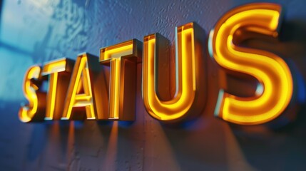 Wall Mural - Neon Sign with the Word 'Status' in Focus and Copy Space