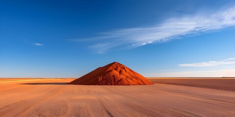 Red sand mound in barn symbolizes potash fertilizers in mining agriculture. Concept Agricultural Innovation, Red Sand Mound, Potash Fertilizers, Mining Agriculture, Barn Symbolism