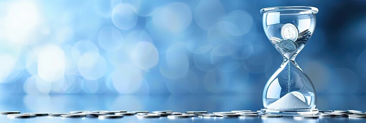 An hourglass delicately perched atop a pile of shimmering coins