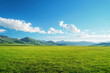 © hqrloveq - Summer alpine grasslands with blue sky and white cloud background