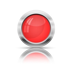 Glossy shiny  red round button with metal frame 