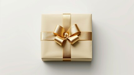 Canvas Print - Beige gift box with gold ribbon on white background