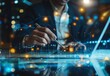 © Jeff - Digital Analytics, Businessman analyzing data with virtual interface, Modern Technology ConceptInteractive Data Analysis, Man using tablet with holographic data visuals, High-Tech Business Strategy