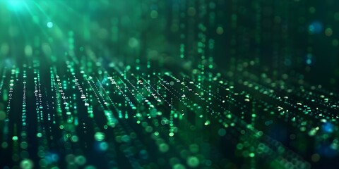 Green binary code strings representing data or coding in digital realm. Concept Binary Code, Green Strings, Data Representation, Coding, Digital Realm