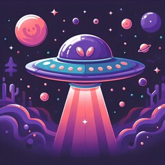 Wall Mural - Ultra Violet UFO Flat Style Illustration.