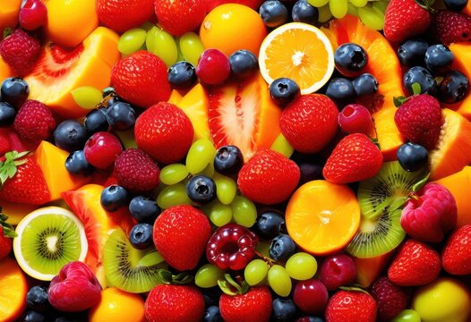 vibrant rainbow colored fruit salad fresh juicy fruits healthy eating nutrition, colorful, delicious, ripe, assorted, nutritious, natural, organic, tropical