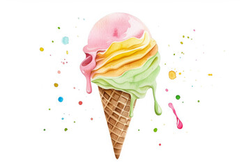 Canvas Print - A colorful, melting ice cream cone represents the refreshing treats and heat challenges of summer