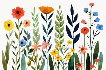 Sticker - Vibrant watercolor illustration of various wildflowers in full bloom, symbolizing the beauty and diversity of summer flora