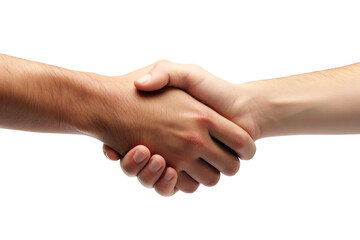 Aufkleber - Two hands engaged in a firm handshake, isolated on a white background, symbolizing agreement or partnership. Generative AI