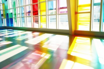 Poster - A colorful room with a lot of windows and a lot of light. The light is coming in through the windows and creating a rainbow effect on the floor