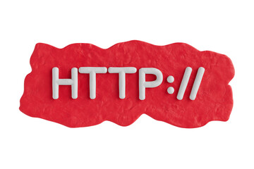 Fototapete - Http Sign over Red Presentation Plasticine Banner Patch Plate. 3d Rendering