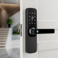 Poster - Inteligente Biometric Smart Door Lock with Digital Keypad. 3d Rendering