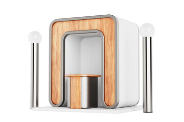 Leinwandbilder - Wooden Blank Promotion Stand with Lamps. 3d Rendering
