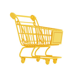 Poster - Yellow Shopping Cart Trolley Mock Up Icon in Clay Style. 3d Rendering