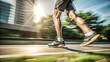 © scstay - running man motion blur, feet cose-up, dark red tones