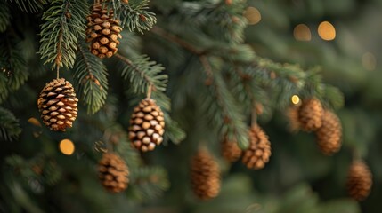 Poster - Classic holiday setting with several brown clusters hanging from a green spruce branch