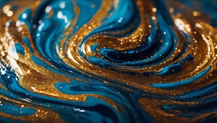Wall Mural - Abstract blue and gold liquid marble background