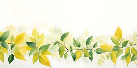 Wall Mural - Vibrant Banner Advertisement Featuring Watercolor Painting of Green and Yellow Leaves. Concept Banner Advertisement, Vibrant Colors, Watercolor Painting, Green Leaves, Yellow Leaves