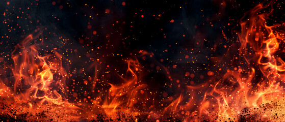 Abstract fire flames on black background ,3d rendering of abstract orange particles wave flow on dark background