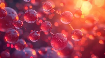 Fototapete - A close-up, abstract image of red, glossy spheres connected by thin lines