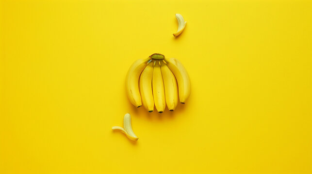Close-up of vibrant and juicy bananas tightly packed to cover the frame in a minimalist style. The image highlights their bright yellow color and appetizing appearance, making it an ideal background.
