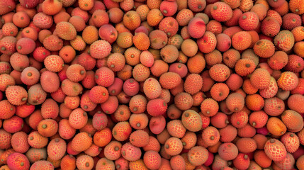 Wall Mural - A tightly packed arrangement of fresh, vibrant lychees fills the entire frame, highlighting their softness and sweetness, making them look irresistibly appetizing.

