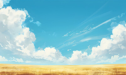 Cartoon flat style landscape. Autumn meadow background. Stylized field for backdrop. 