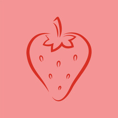 Wall Mural - Red outline strawberry isolated on pink background, vector illustration, design for cards,poster,banner,logo
