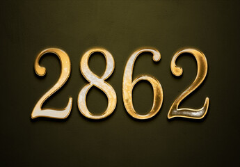 Old gold effect of 2862 number with 3D glossy style Mockup.