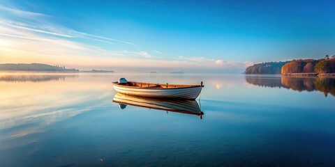 Wall Mural - Boat floating peacefully on calm lake , boat, water, serene, tranquil, peaceful, reflection, nature, lake, leisure