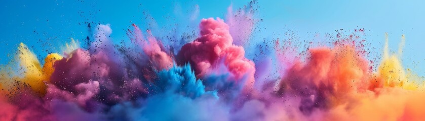Colorful Explosion of Powder on Blue Background