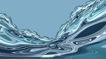 Wall Mural - Flying through blue mountain fractal marble land with blue background. Topography map, water wave, abstract backdrop