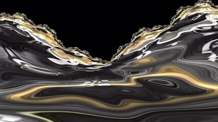 Wall Mural - Flying through luxury gold mountain fractal marble land with black background. Modern topography map, data, abstract backdrop